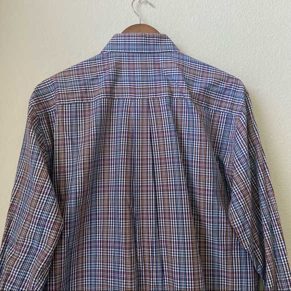 🆕 Peter Millar Plaid Button Down Dress Shirt - Navy, Orange, and Pink - Picture 4 of 9
